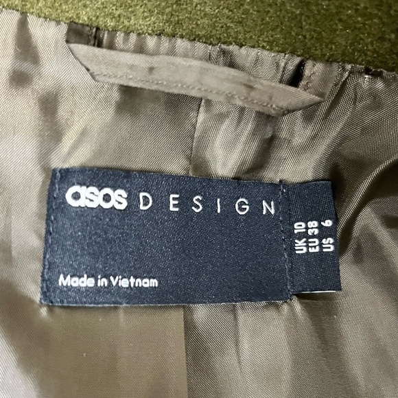 ASOS Oversized Double Breasted Notched Collar Pea Coat Khaki Size 6 - Picture 11 of 15
